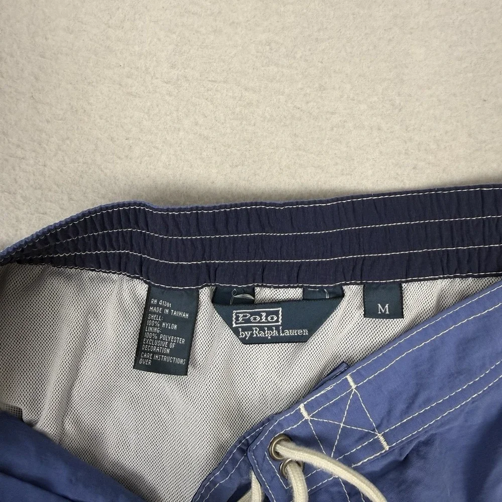 VTG 90s Polo Ralph Lauren Blue Cargo Swim Trunks Board Shorts Mens Medium‎ Mesh